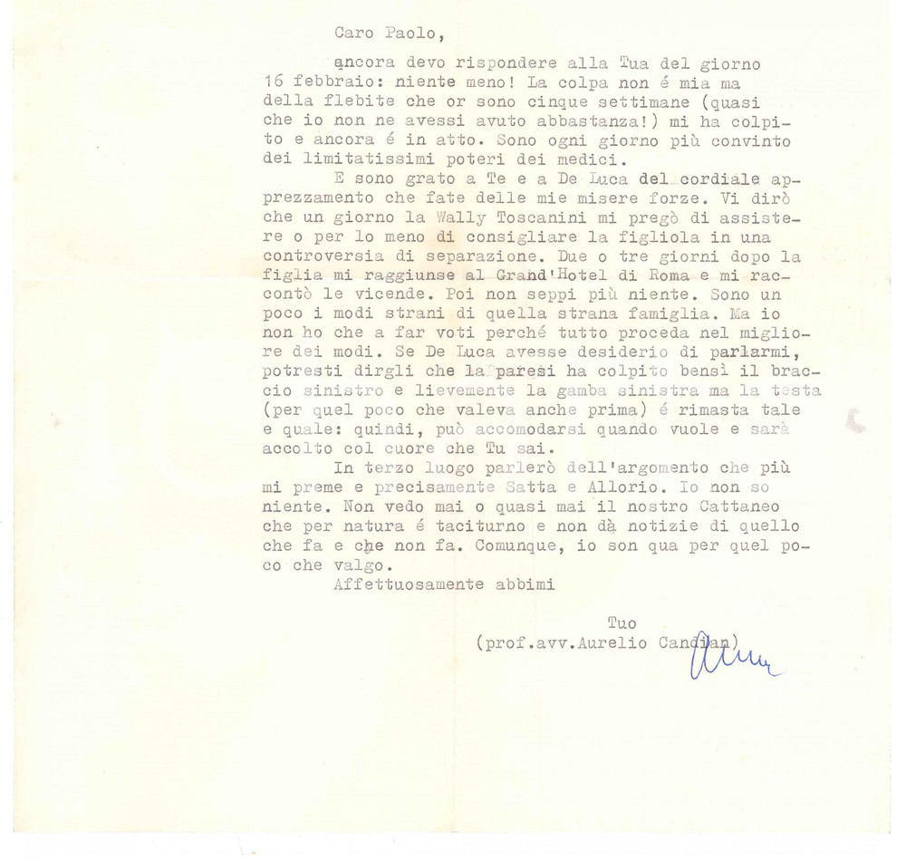 Autografo originale 1968 MILANO Lettera Aurelio CANDIAN su consulto a Wally Toscanini Autografo 1