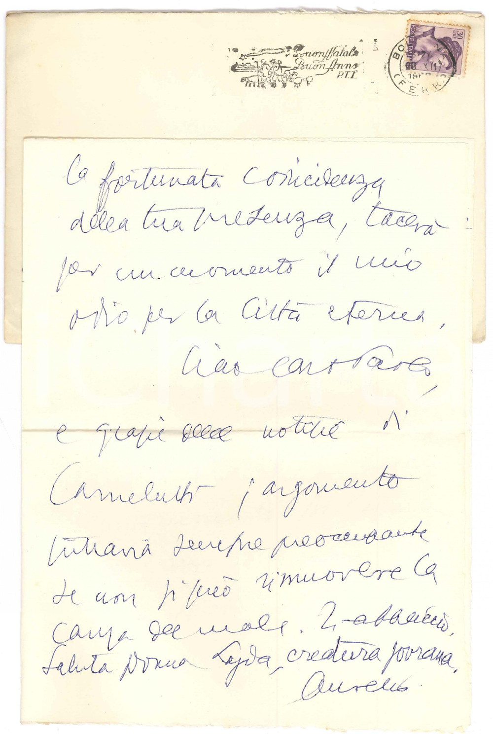 Autografo originale 1962 MILANO Lettera Aurelio CANDIAN Il mio odio per la Città Eterna Autografo 1