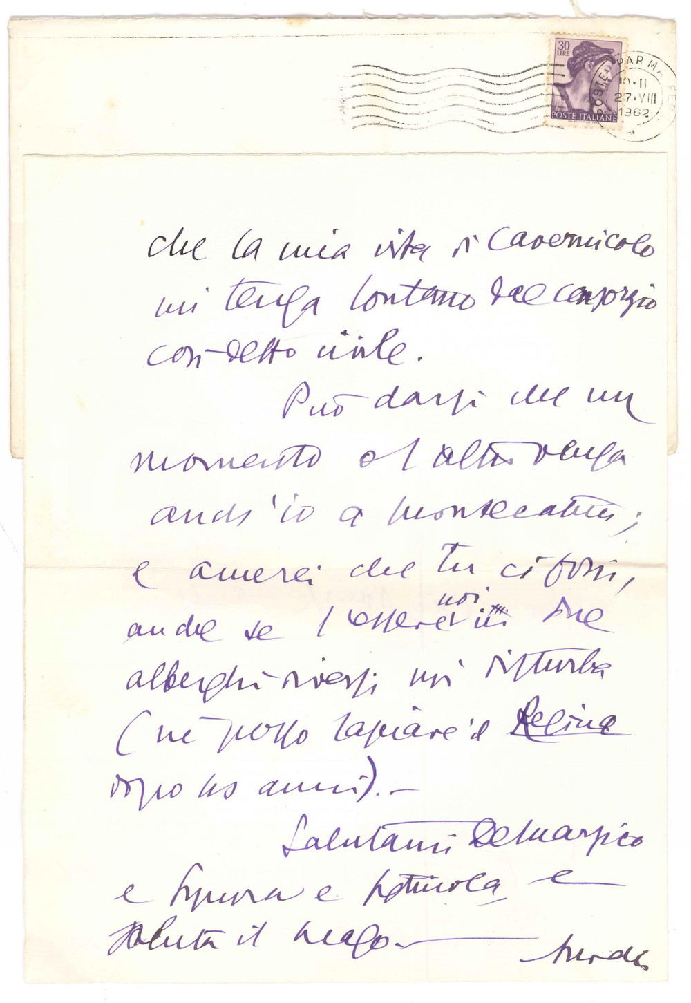 Autografo originale 1962 VIAROLO / PARMA Aurelio CANDIAN su un collega patetico Autografo 1