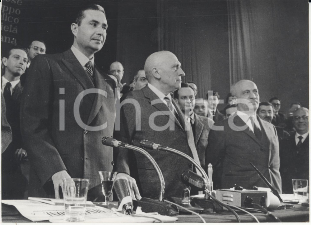 Fotografia d epoca originale 1962 NAPOLI Congresso DC  Aldo MORO Amintore FANFANI Attilio PICCIONI Foto 1