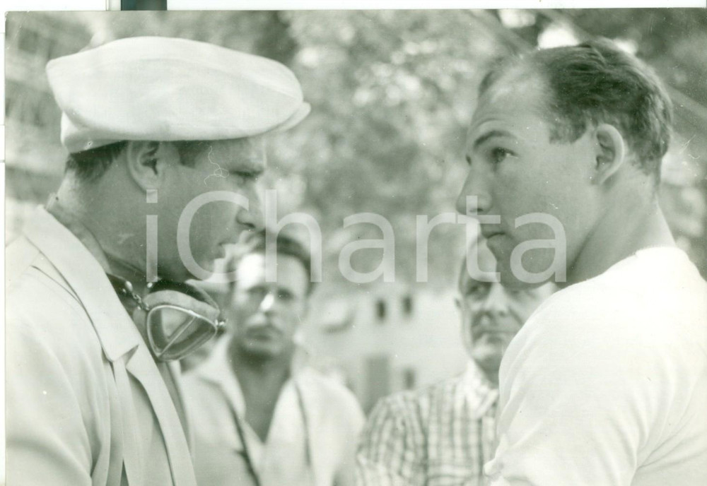 Fotografia d epoca originale 1950 ca TEMPORADA ARGENTINA F1  Juan Manuel FANGIO e Stirling MOSS per MASERATI 1