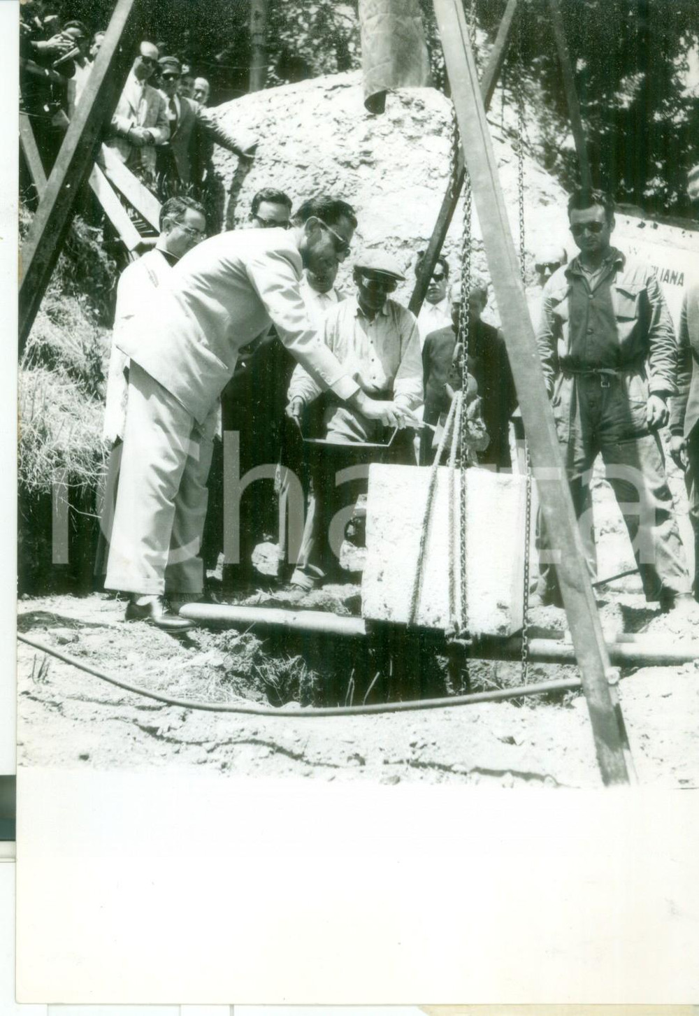 Fotografia d epoca originale 1957 TAORMINA Funivia MAZZARO TAORMINA  Posa della prima pietra  Foto 13x18 1