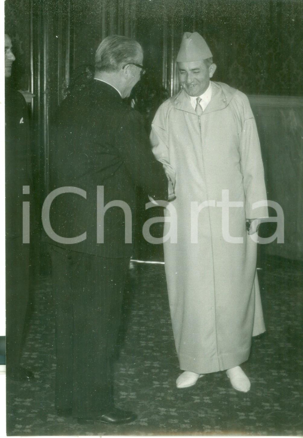 Fotografia d epoca originale 1957 ROMA Giovanni GRONCHI accoglie il Sultano del Marocco MOHAMMED V  Foto 1