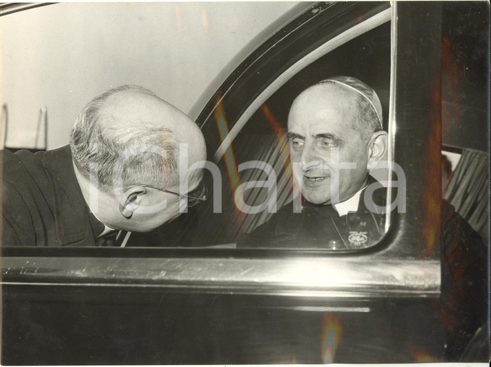Fotografia d epoca originale 1958 ROMA Arrivo Arcivescovo di Milano Giovanni Battista MONTINI per Concistoro 1