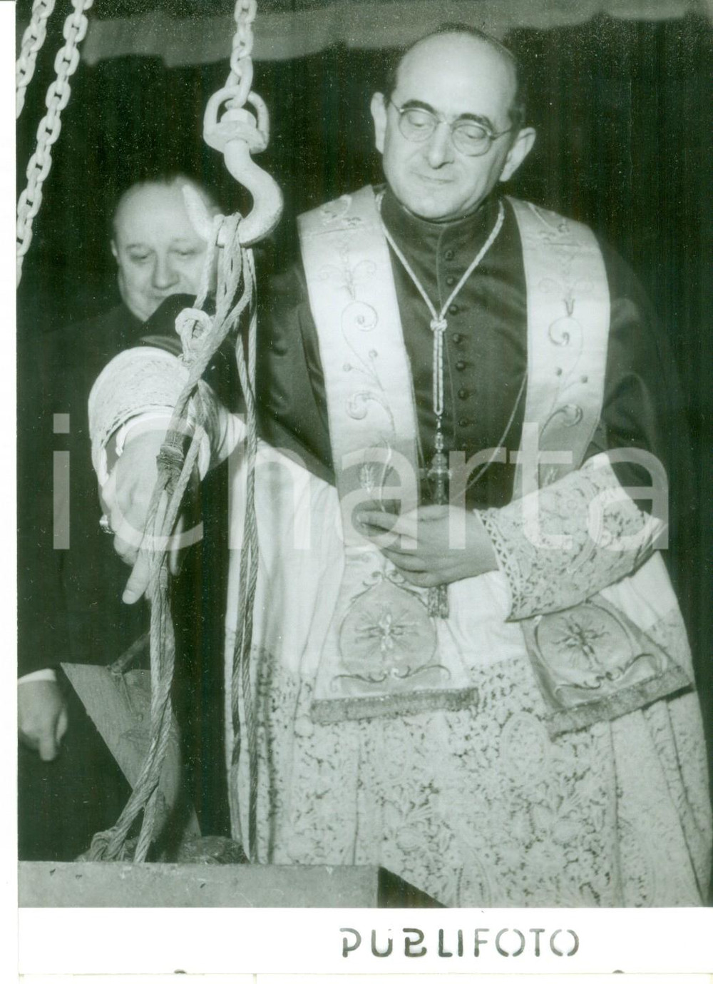 Fotografia d epoca originale 1955 SESTO SAN GIOVANNI Mons. Giovanni MONTINI pone prima pietra della casa ONMI 1