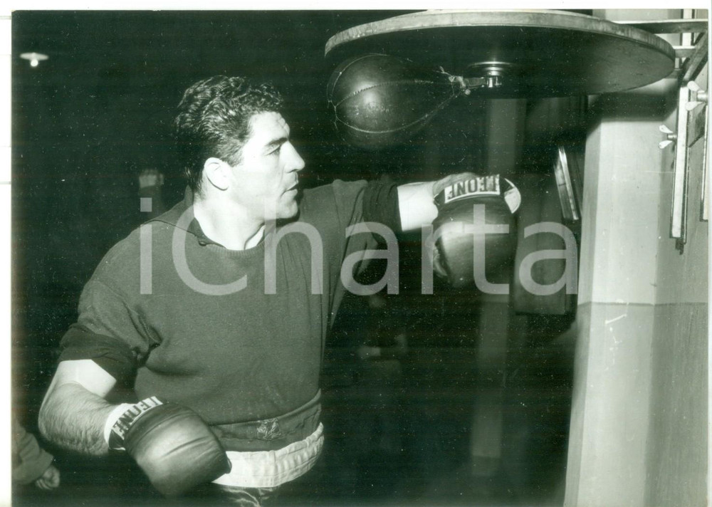 1958 BOLOGNA BOXE Allenamento di Franco CAVICCHI con pera veloce *Foto 18x13 cm