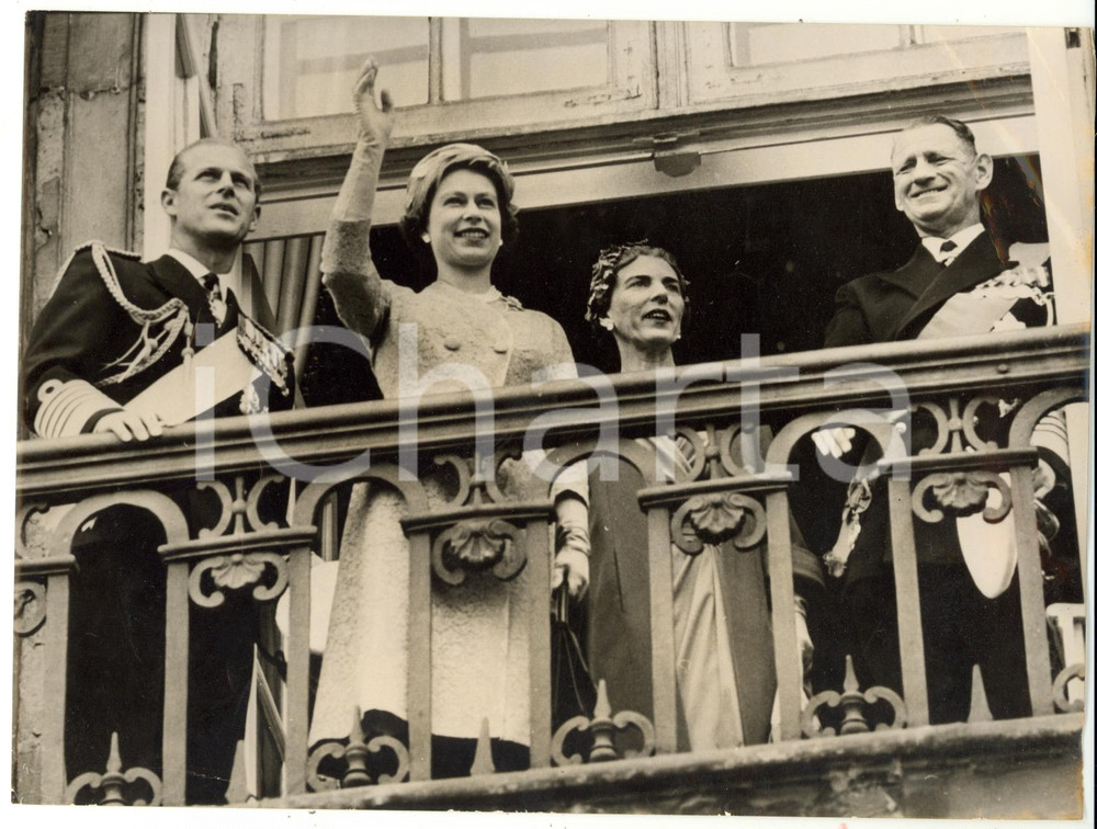 Fotografia d epoca originale 1957 COPENAGHEN Philip of EDINBURGH  ELIZABETH II  FREDERICK IX  Queen INGRID 1