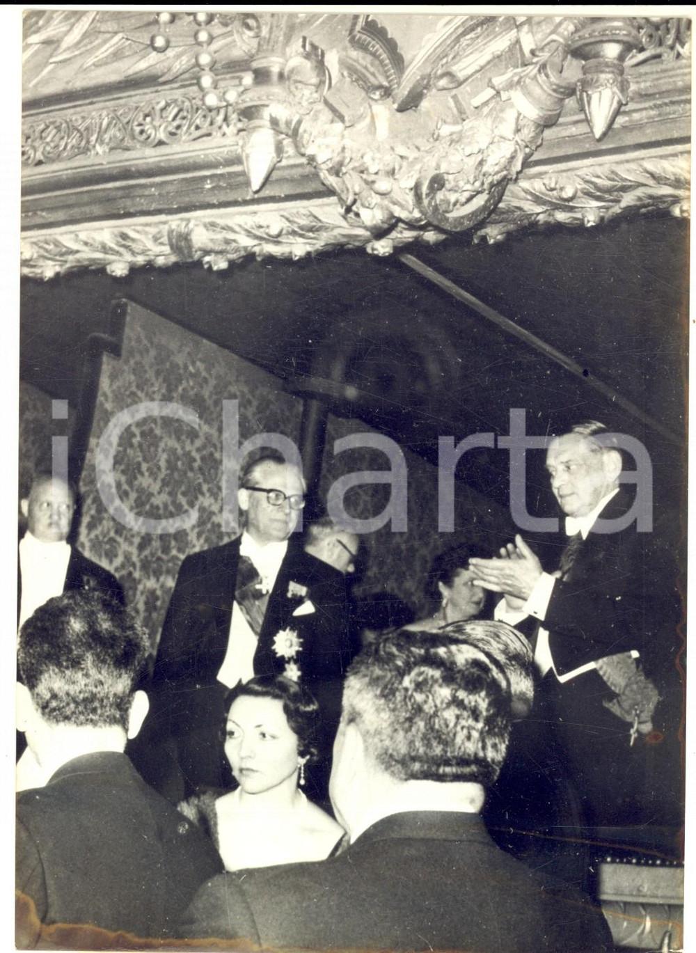 Fotografia d epoca originale 1956 PARIS Gala all OpÃ©ra  Giovanni GRONCHI e RenÃ© COTY nel palco presidenziale 1