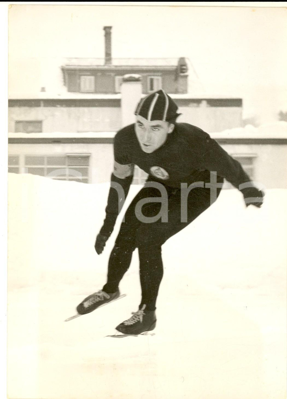 Fotografia d epoca originale 1954 DAVOS Pattinaggio di velocitÃ   Evgenij GRISIN in gara  Foto 13x18 cm 1