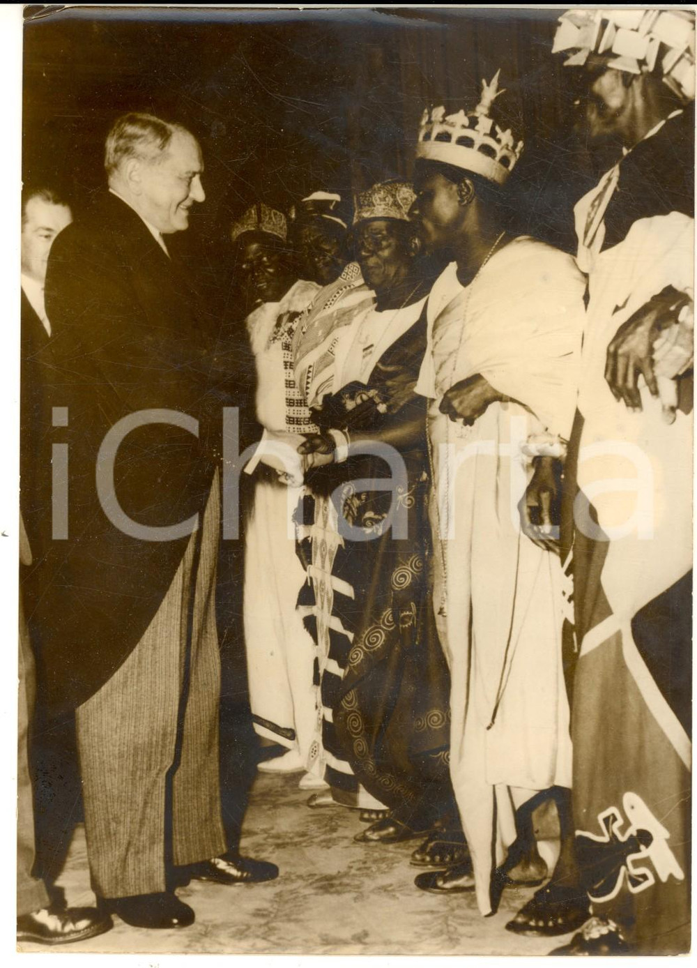 Fotografia d epoca originale 1956 PARIS ELYSEE Presidente RenÃ© COTY accoglie alti dignitari della GUINEA Foto 1