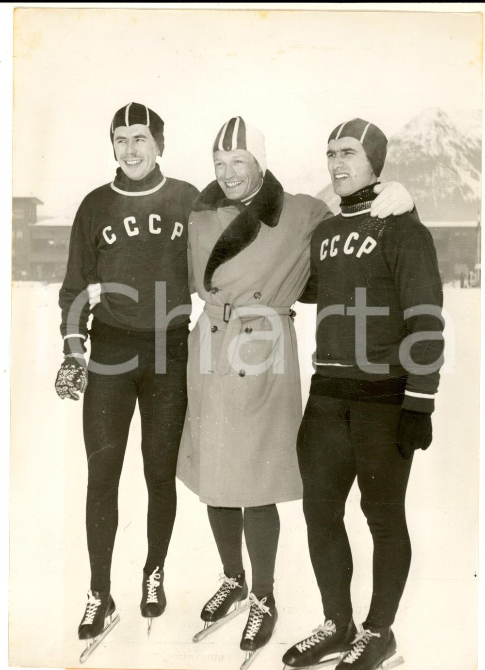 Fotografia d epoca originale 1954 DAVOS Pattinaggio  Boris SHILKOV Hjalmar ANDERSEN Oleg GONCHARENKO  Foto 1