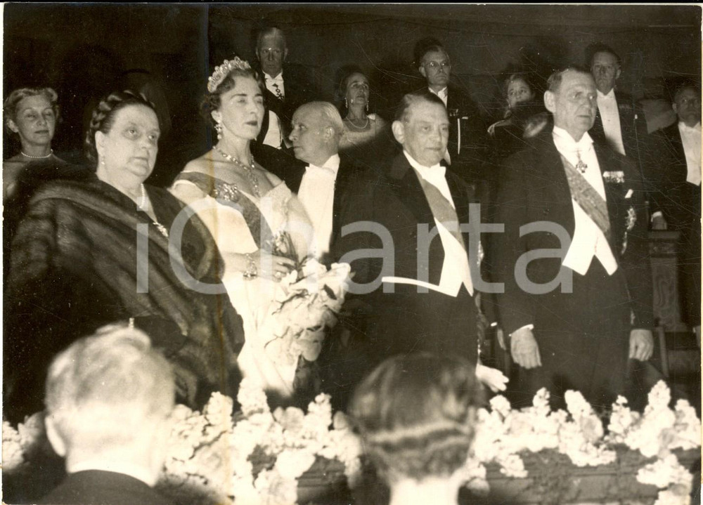 Fotografia d epoca originale 1955 PARIS Presidente RenÃ© COTY con re Federico IX e Ingrid di Danimarca Foto 1