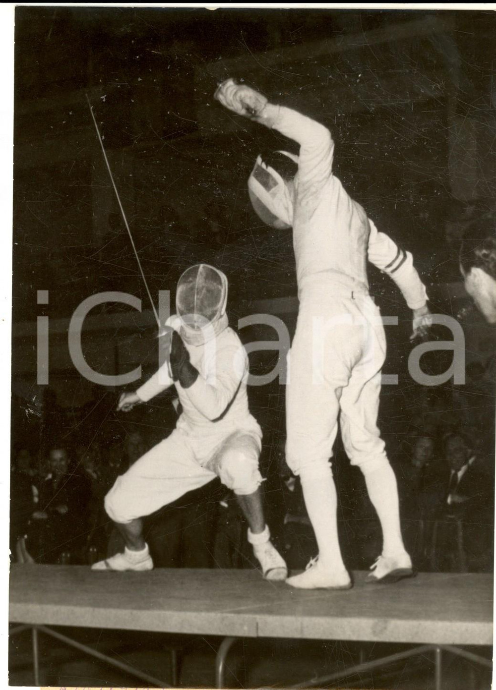 Fotografia d epoca originale 1954 PARIS Mondiali SCHERMA  FIORETTO Christian D ORIOLA vs Edoardo MANGIAROTTI 1