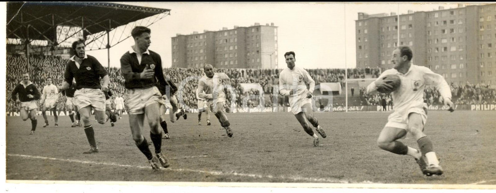 Fotografia d epoca originale 1955 COLOMBES  RUGBY a XV  5 Nazioni  Francia  Scozia 110 Foto 20x7 cm 1