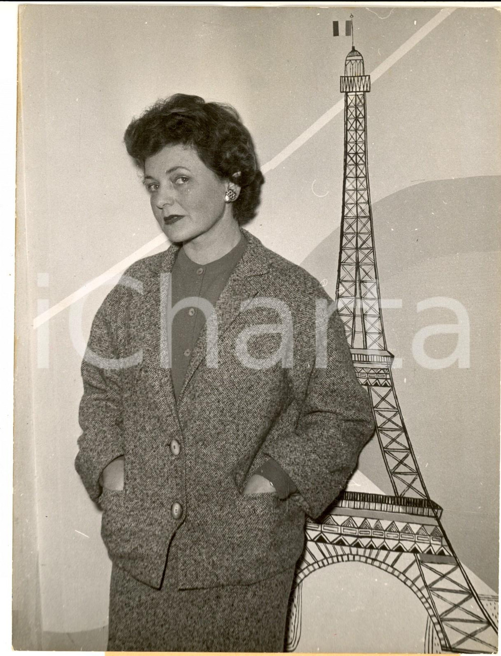 Fotografia d epoca originale 1954 CINEMA Ritratto di Henriette HOFFMANN con immagine della Tour Eiffel  Foto 1