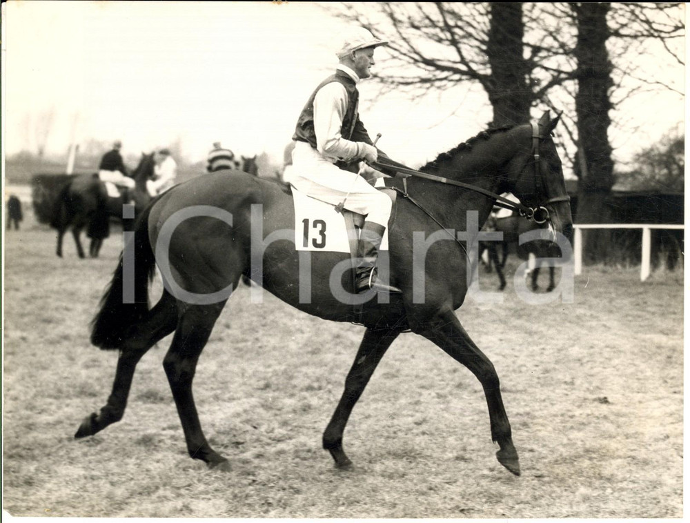 Fotografia d epoca originale 1958 AINTREE Grand National Steeplechase  M. McCOURT riding horse TIBERETTA 1