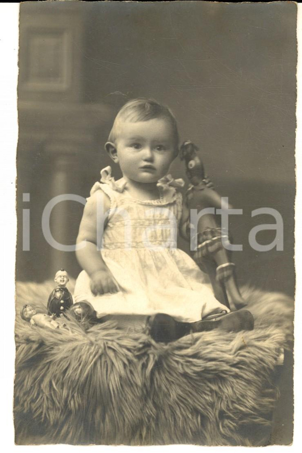 1910 ca GERMANIA Ritratto di bambina tra le sue bambole *Foto cartolina VINTAGE