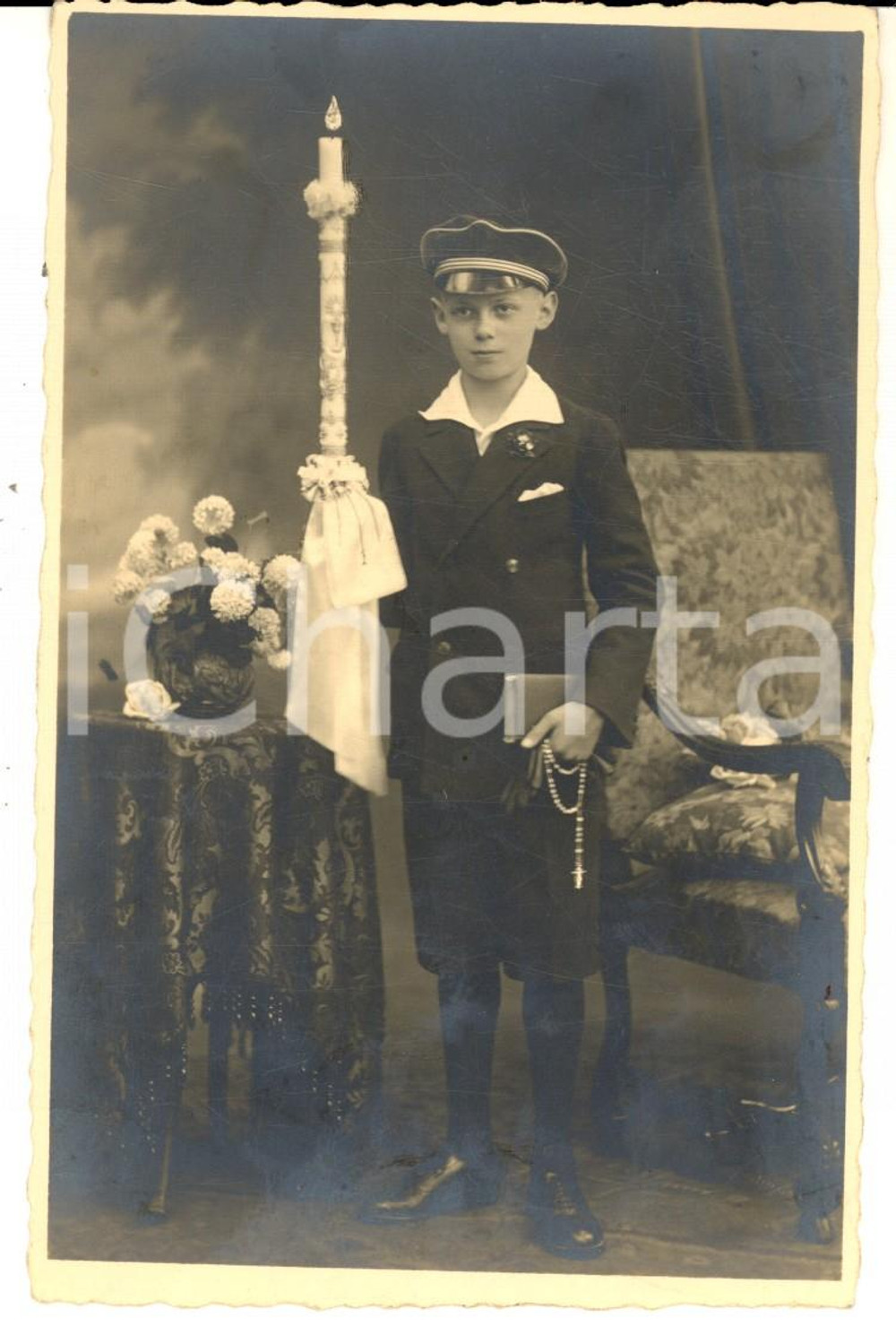 Fotografia d epoca originale 1930 ca NURNBERG Ritratto di bambino alla Prima Comunione  Foto cartolina 1