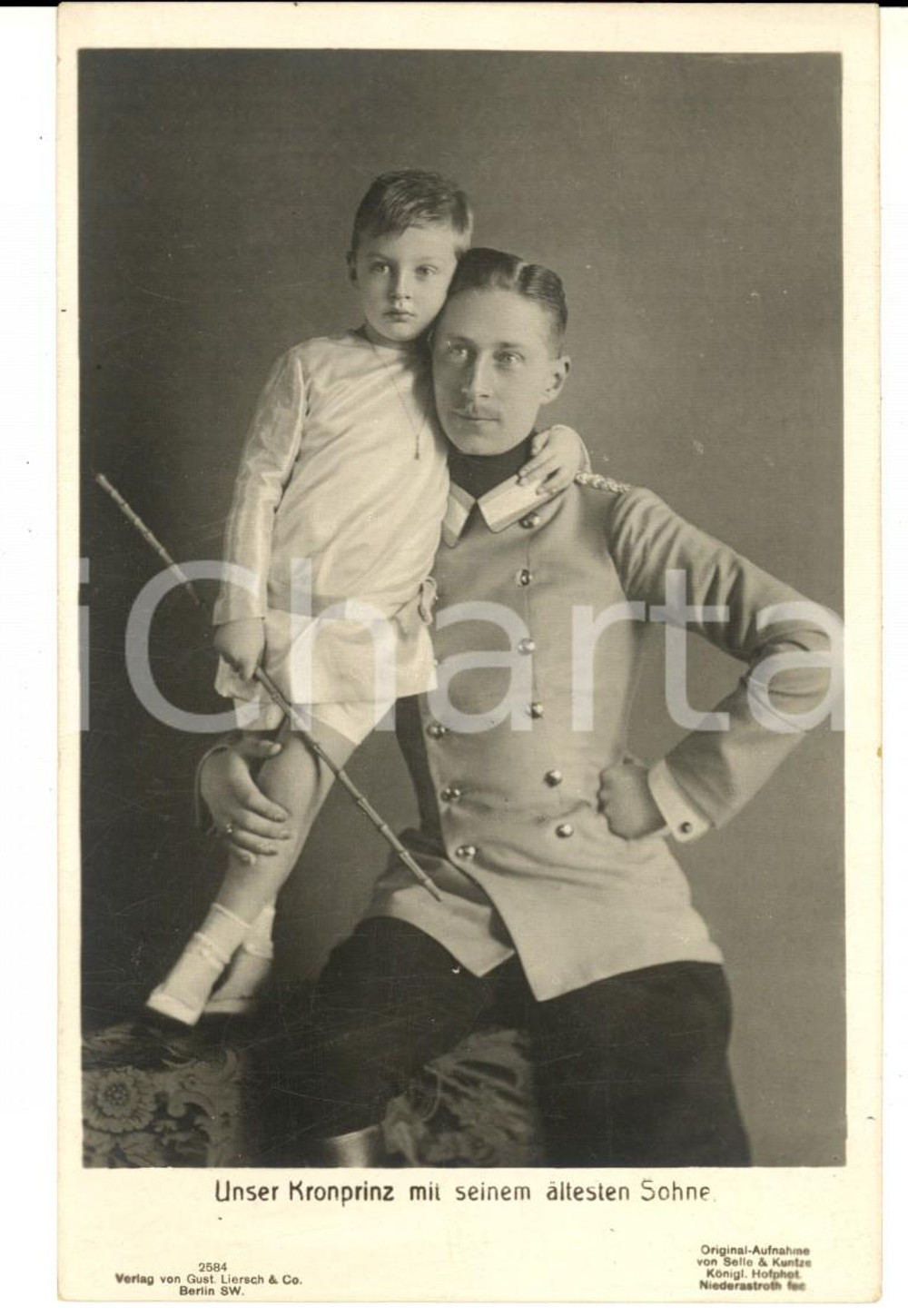Cartolina originale da collezione 1910 ca GERMANY Kronprinz Wilhelm von PreuÃŸen mit sein altesten Sohne Postcard 1