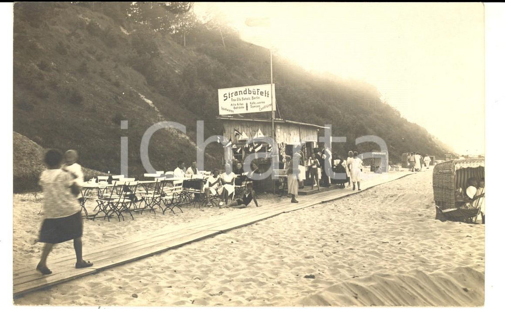 Fotografia d epoca originale 1920 ca GERMANIA MARE DEL NORD Spiaggia con chiosco Ella BEHOLZ  Foto cartolina 1