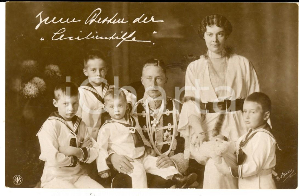 Cartolina originale da collezione 1914 GERMANIA Principe Guglielmo di Prussia con la moglie e i figli maschi 1