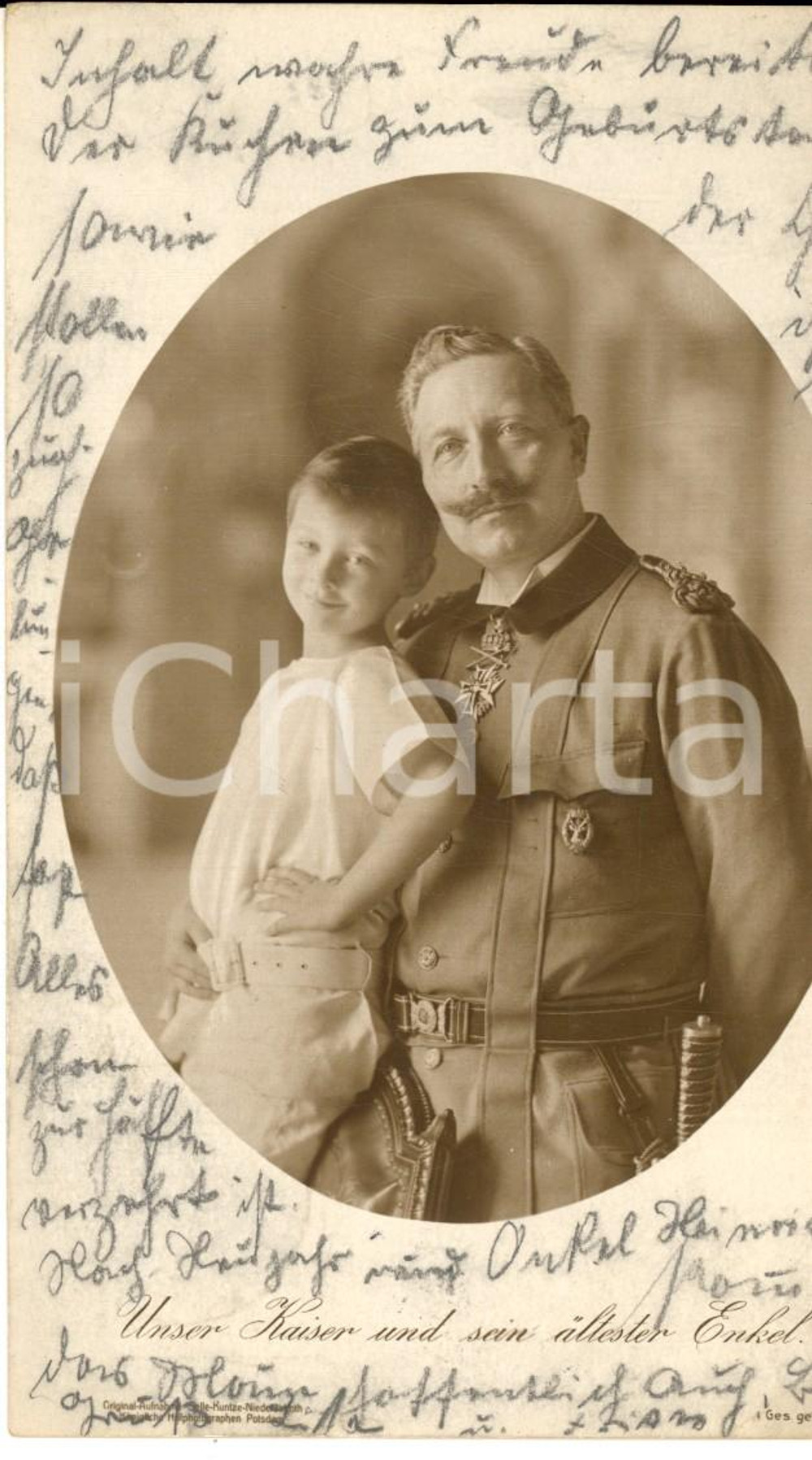 Cartolina originale da collezione 1910 GERMANY Kaiser Guglielmo II di Prussia con il nipote maggiore  Cartolina 1