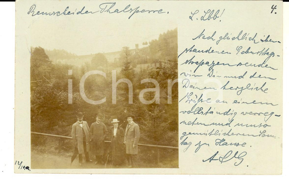 Fotografia d epoca originale 1902 DIGA DI REMSCHEID Ritratto di quattro visitatori  Foto cartolina VINTAGE 1