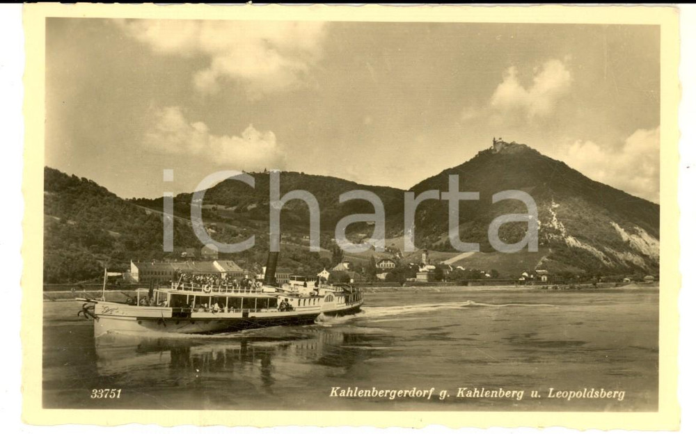 Cartolina originale da collezione 1930 ca KAHLENBERGERDORF  KAHLENBERG Veduta con battello e LEOPOLDSBERG 1