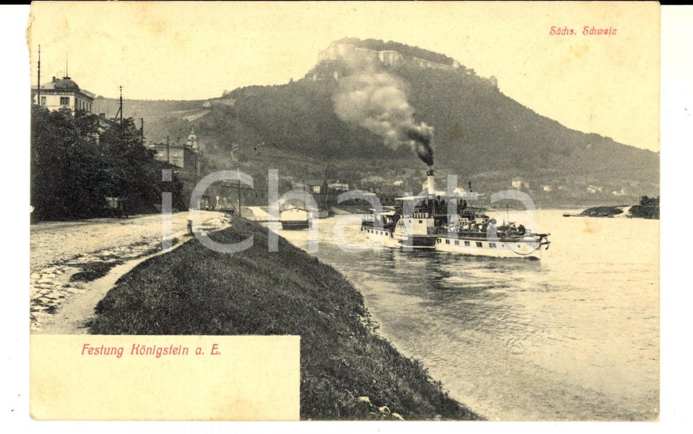 Cartolina originale da collezione 1911 KONIGSTEIN SÃ¤chsische Schweiz Panorama con battello  Cartolina ANIMATA 1