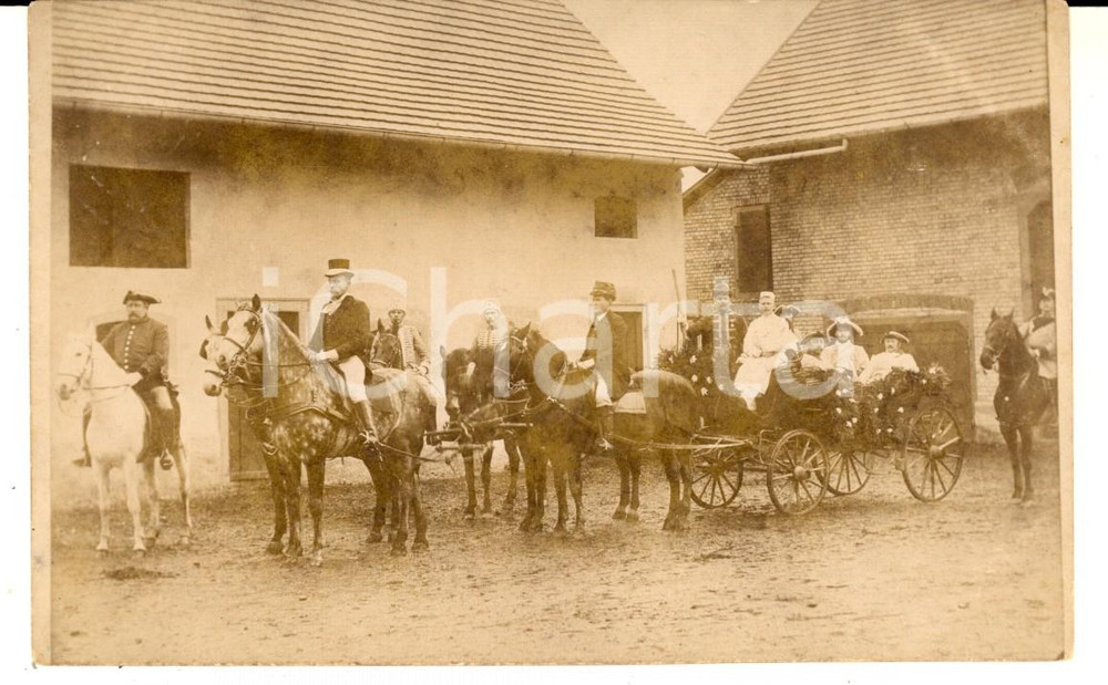 Fotografia d epoca originale 1903 WEINTGARTEN Rievocazione storica con carrozza fiorita  Foto cartolina 1