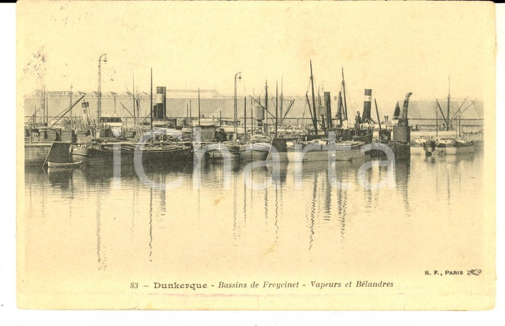 Cartolina originale da collezione 1914 DUNKERQUE Bassins de Freycinet  Vapeurs et BÃ©landres  VINTAGE postcard 1