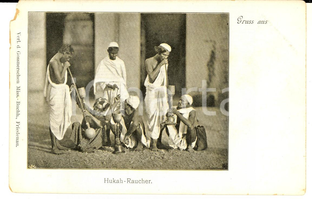 Cartolina originale da collezione 1900 ca NORD AFRICA Fumatori di narghilÃ¨  Cartolina ETNICA VINTAGE FP NV 1