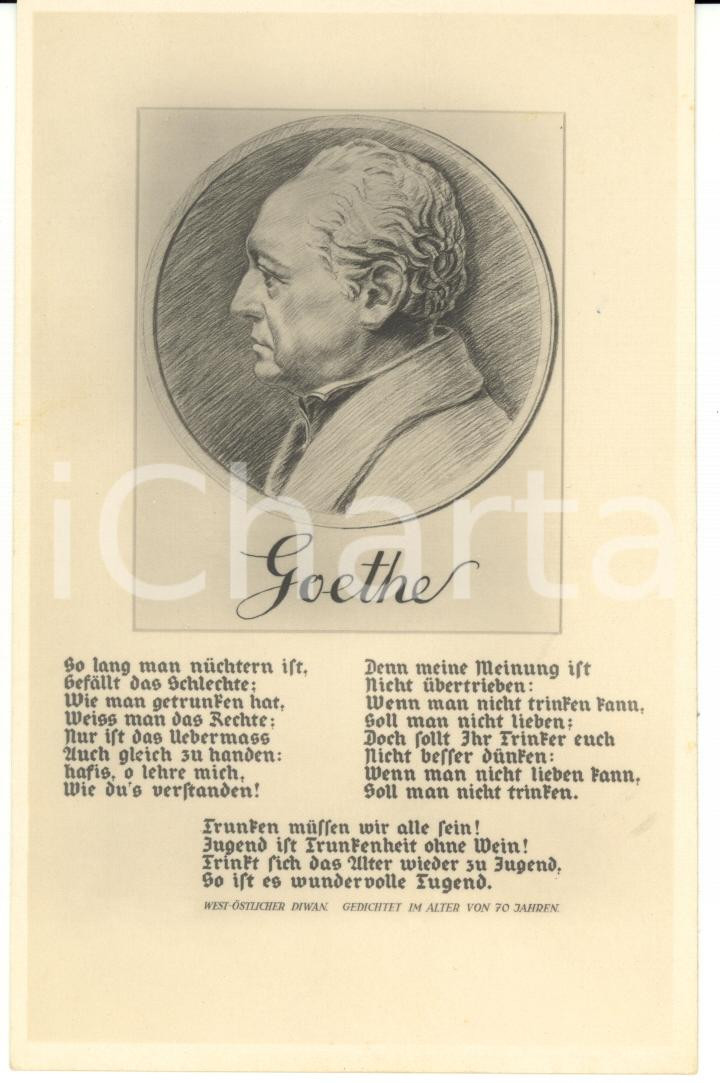 Cartolina originale da collezione 1910 ca ARTE Ritratto Wolfgang GOETHE a 70 anni con poesia Vintage postcard 1