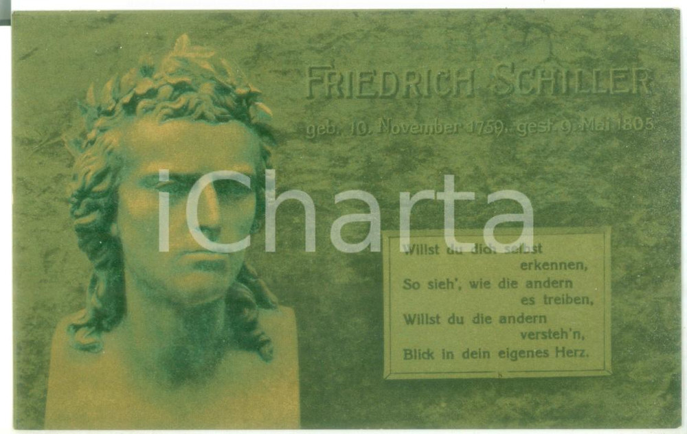 Cartolina originale da collezione 1910 ca ARTE Busto in marmo con citazione di Friedrich SCHILLER Cartolina 1