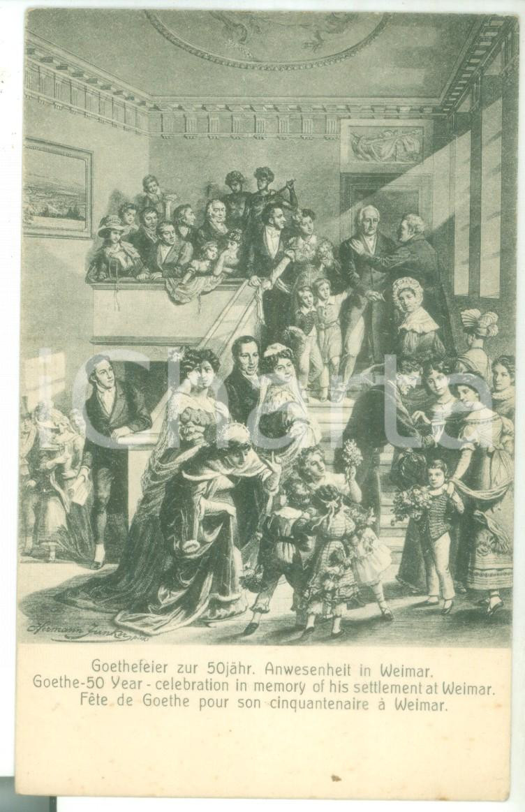 Cartolina originale da collezione 1910 ca ART H. JUNKER  GOETHE celebrating his settlement at Weimar Postcard 1