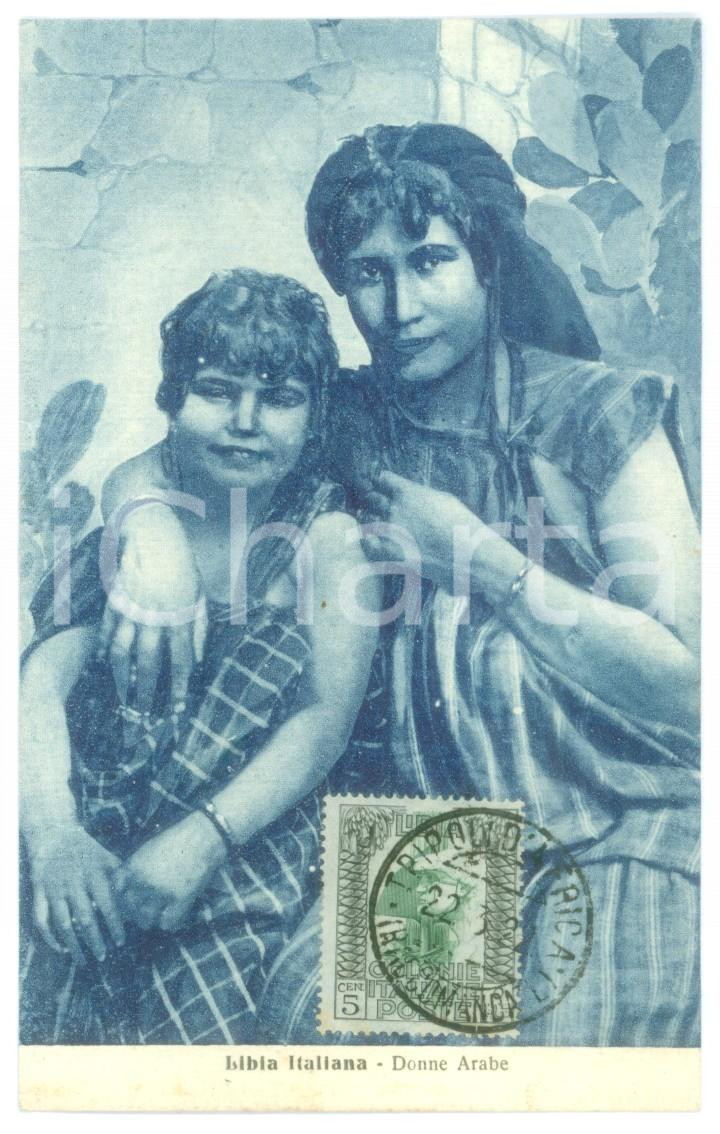Cartolina originale da collezione 1919 COSTUMI LIBIA ITALIANA  Giovani donne arabe Cartolina vintage FP VG 1
