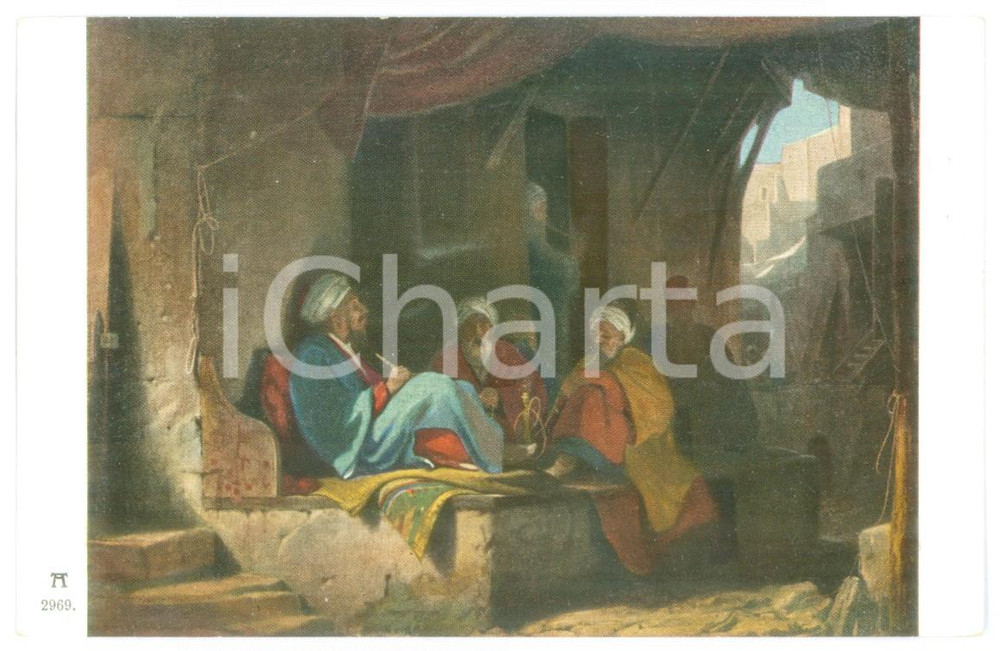Cartolina originale da collezione 1920 ca ARTE Carl SPITZWEG  TÃ¼rken im Kaffeehaus  Cartolina illustrata 1