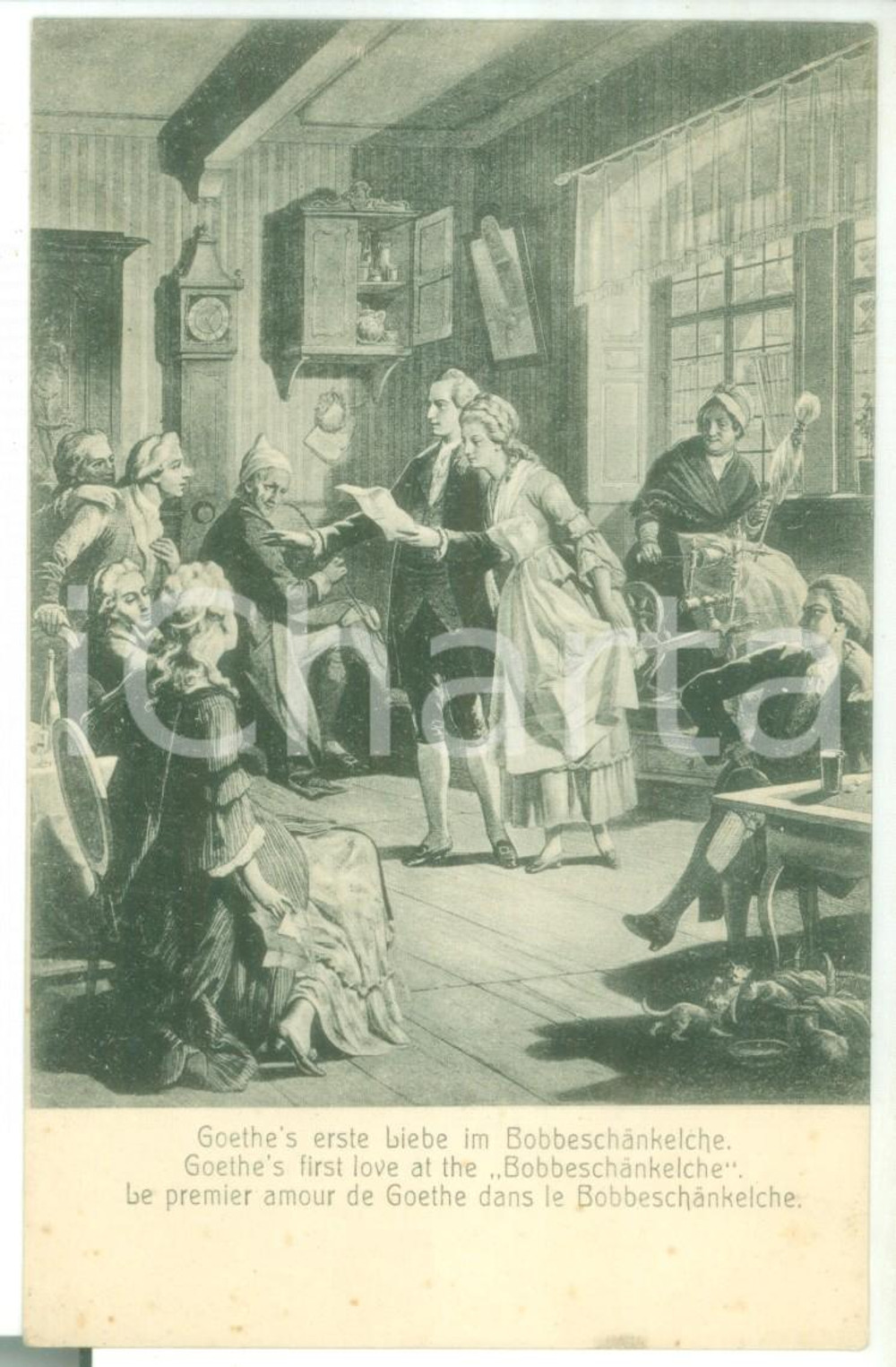 Cartolina originale da collezione 1910 ca ART Hermann JUNKER  GOETHE s first love at BobbeschÃ¤nkelche Postcard 1