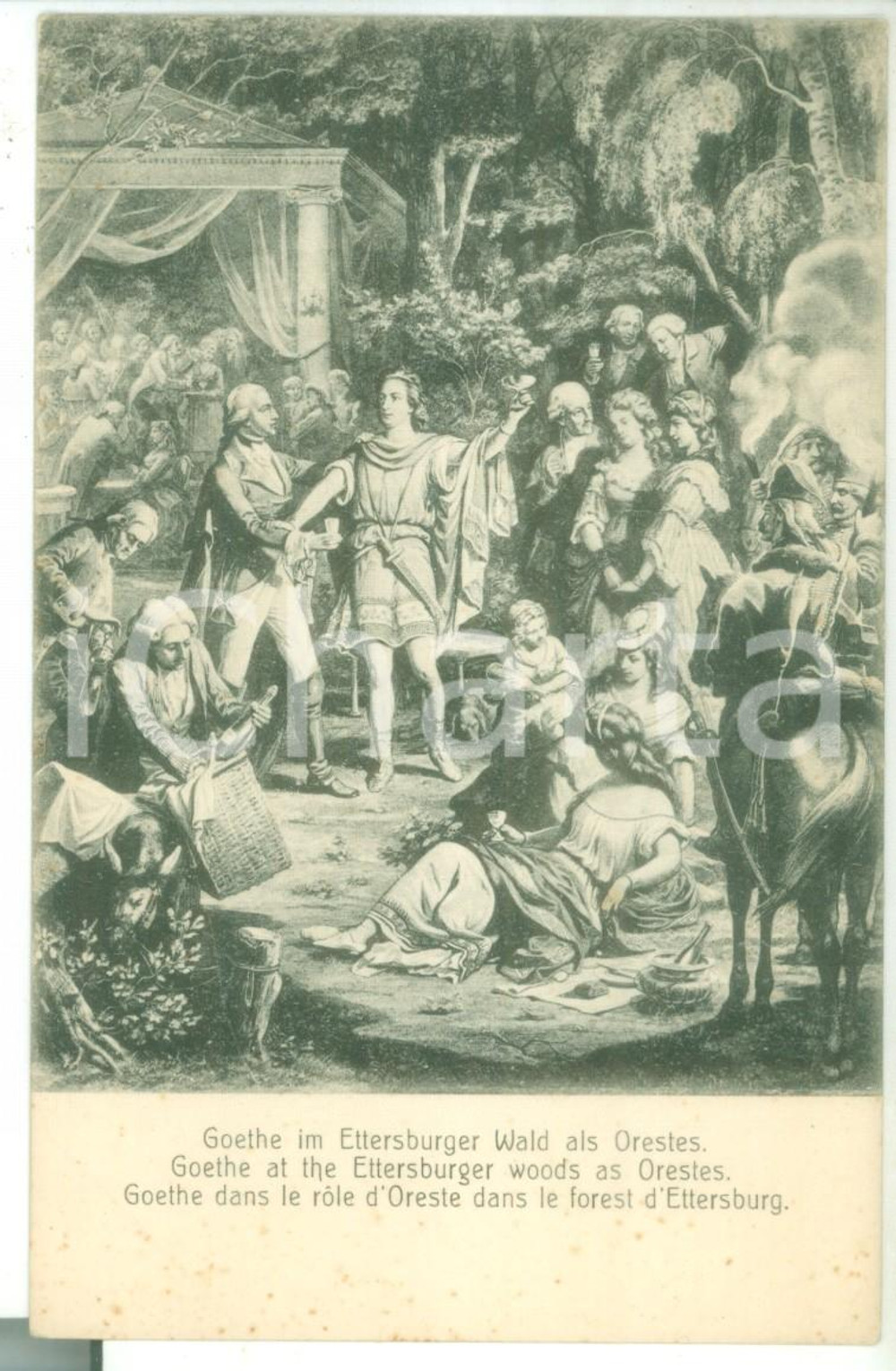 Cartolina originale da collezione 1910 ca Hermann JUNKER  GOETHE at the Ettersburger wood as Orestes Postcard 1