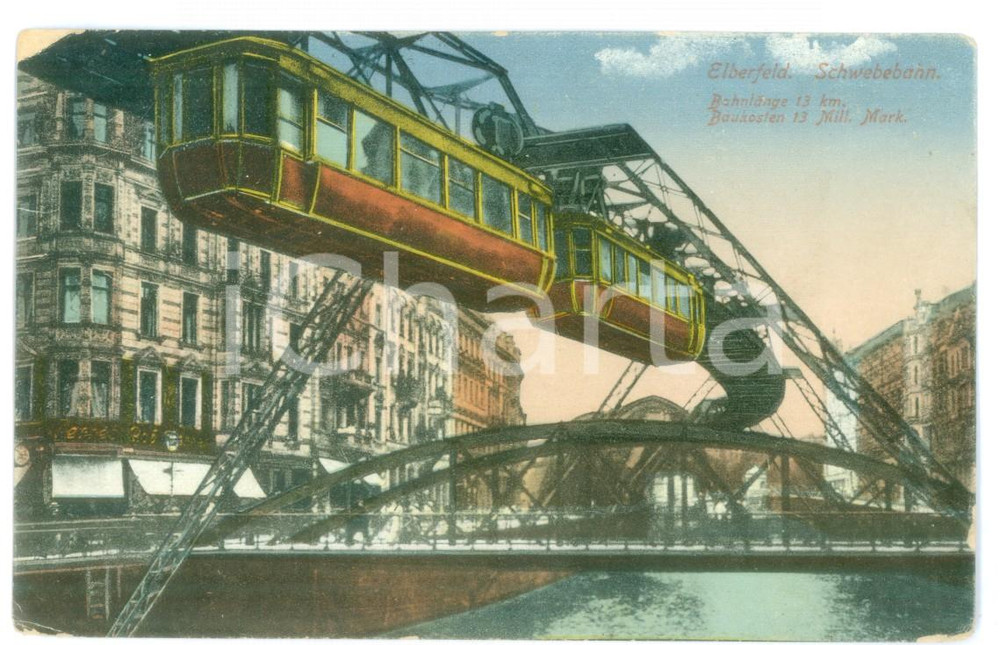 Cartolina originale da collezione 1921 ELBERFELD Ferrovia sospesa sul canale  Schwebebahn Cartolina vintage 1