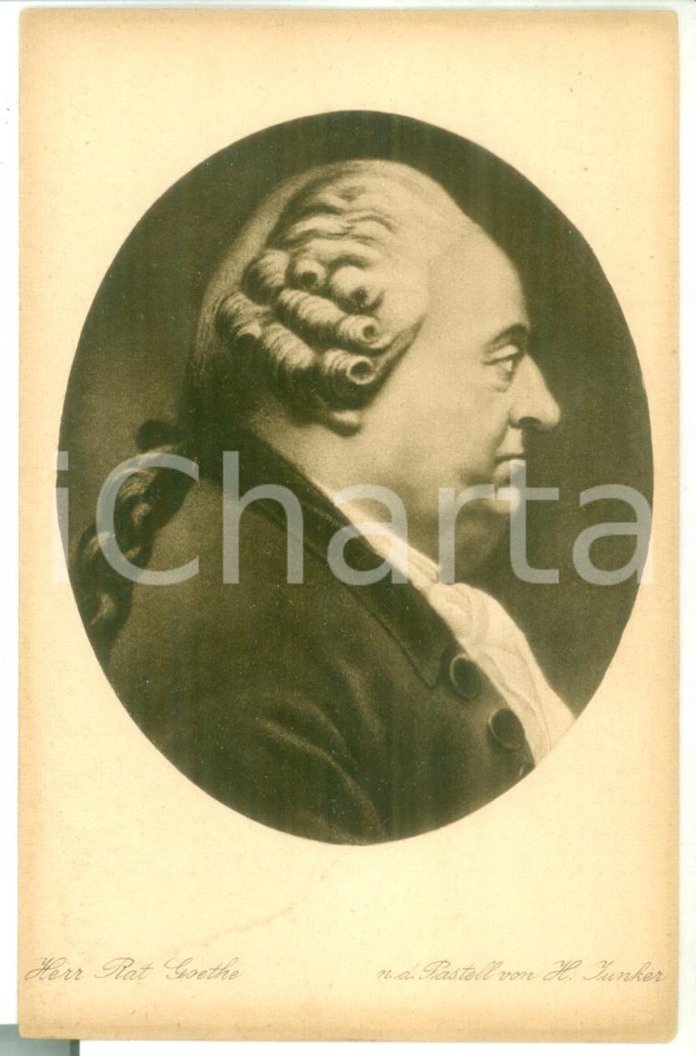 1910 ca ARTE Ritratto Johann Caspar GOETHE di Hermann JUNKER *Cartolina vintage