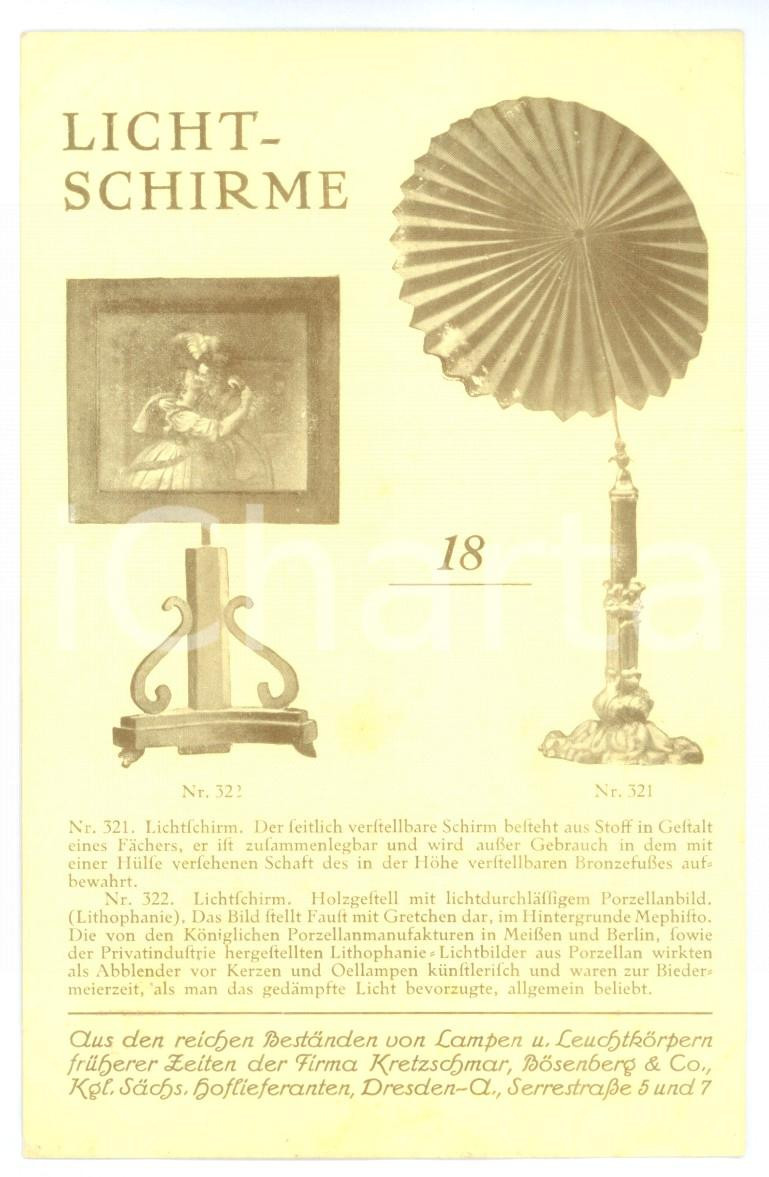 Cartolina originale da collezione 1910 ca DRESDEN Fabrik Kretzschmar & BÃ¶senberg  Lichtschirme Vintage postcard 1