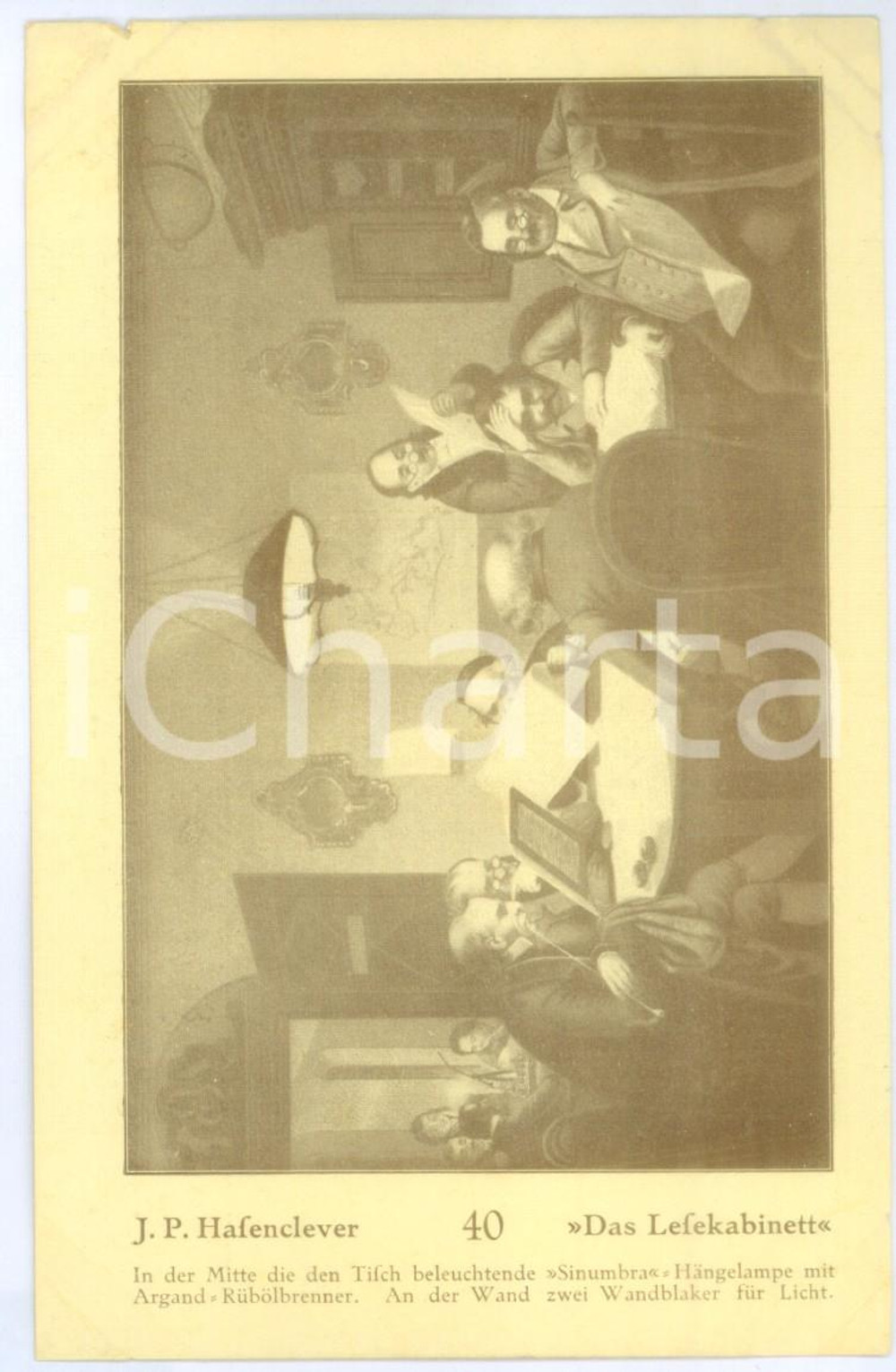 Cartolina originale da collezione 1910 ca KRETSCHMAR & BOSENBERG  J. P. HAFENCLEVER Das Lesekabinett Postcard 1