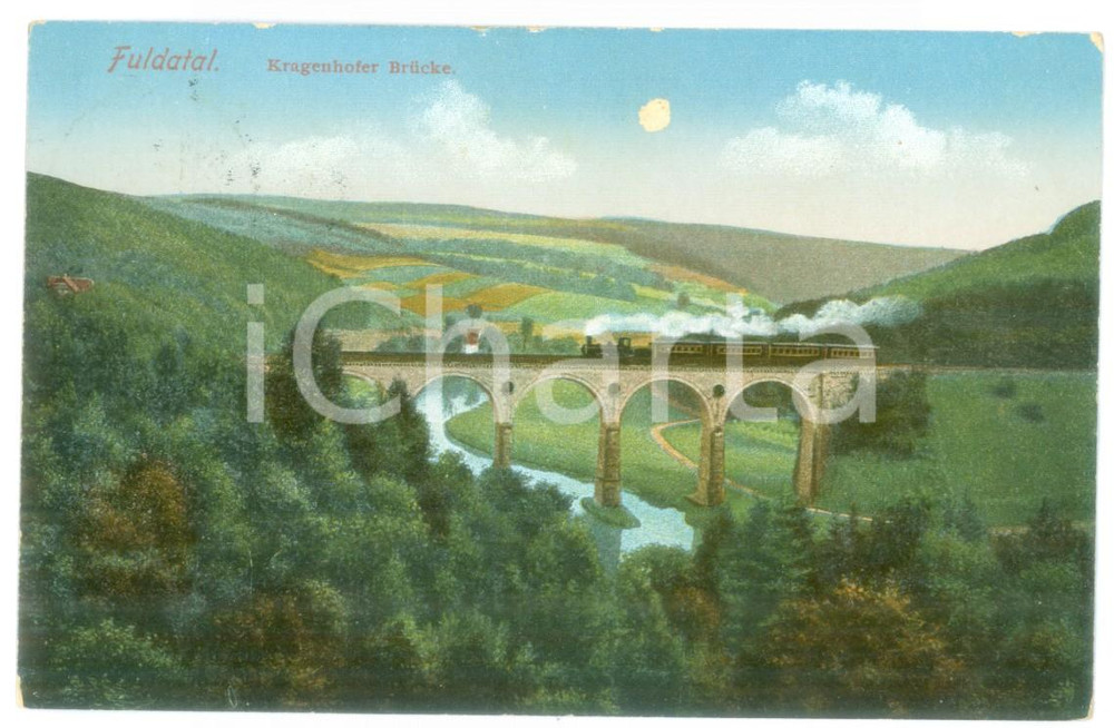 Cartolina originale da collezione 1917 FULDATAL Passaggio di un treno sulla ferrovia di Kragenhofer Cartolina 1