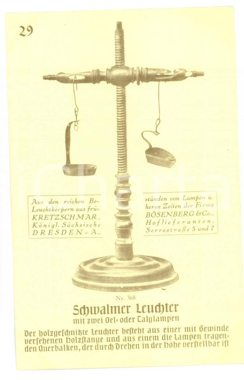 Cartolina originale da collezione 1910 ca DRESDEN Kretzschmar & BÃ¶senberg  Schwalmer Leuchter Vintage postcard 1