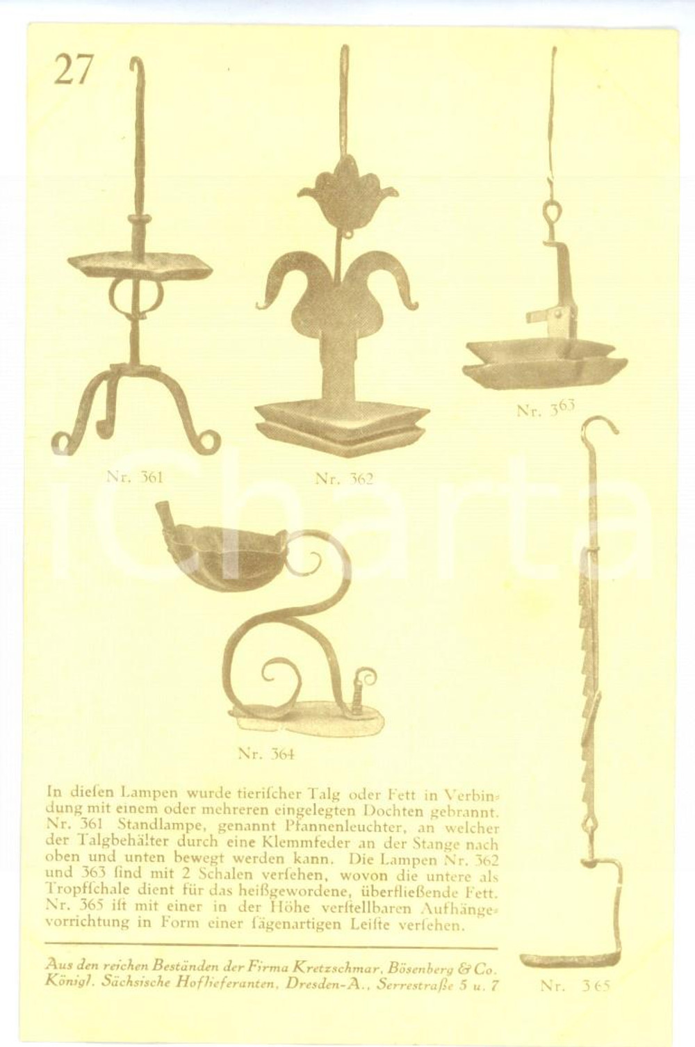 Cartolina originale da collezione 1910 ca DRESDEN Kretzschmar & BÃ¶senberg  Lampe aufzuhÃ¤ngen Vintage postcard 1