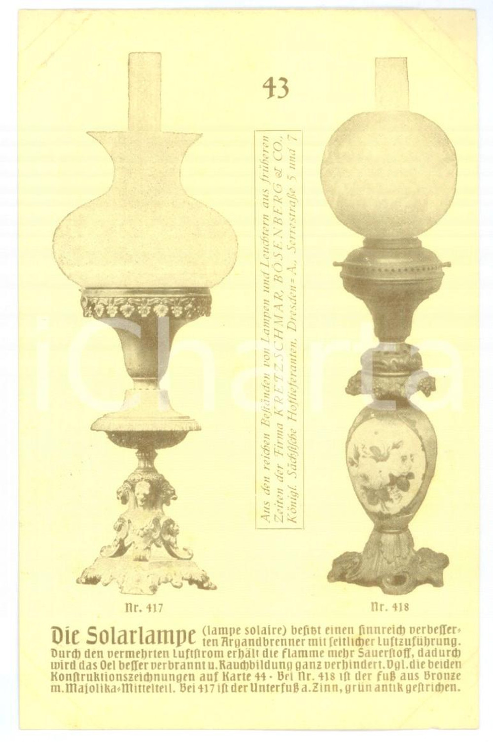 Cartolina originale da collezione 1910 ca DRESDEN Kretzschmar & BÃ¶senberg  Die Solarlampe Vintage postcard 1