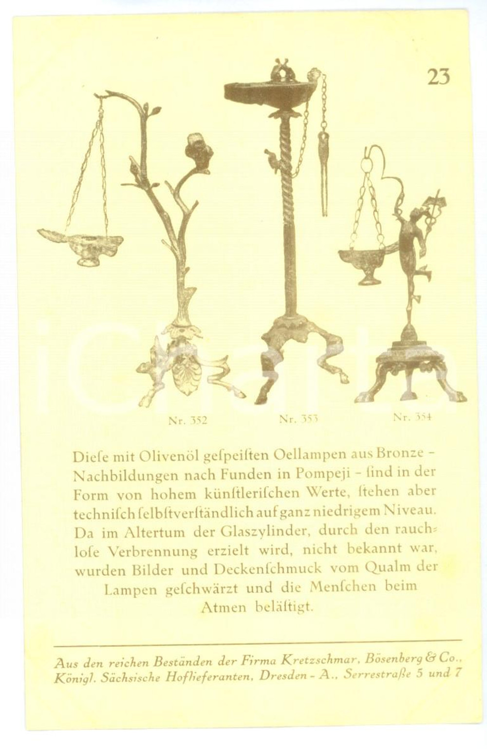 Cartolina originale da collezione 1910 ca DRESDEN Fabrik Kretzschmar & BÃ¶senberg  Stehleuchte Vintage postcard 1
