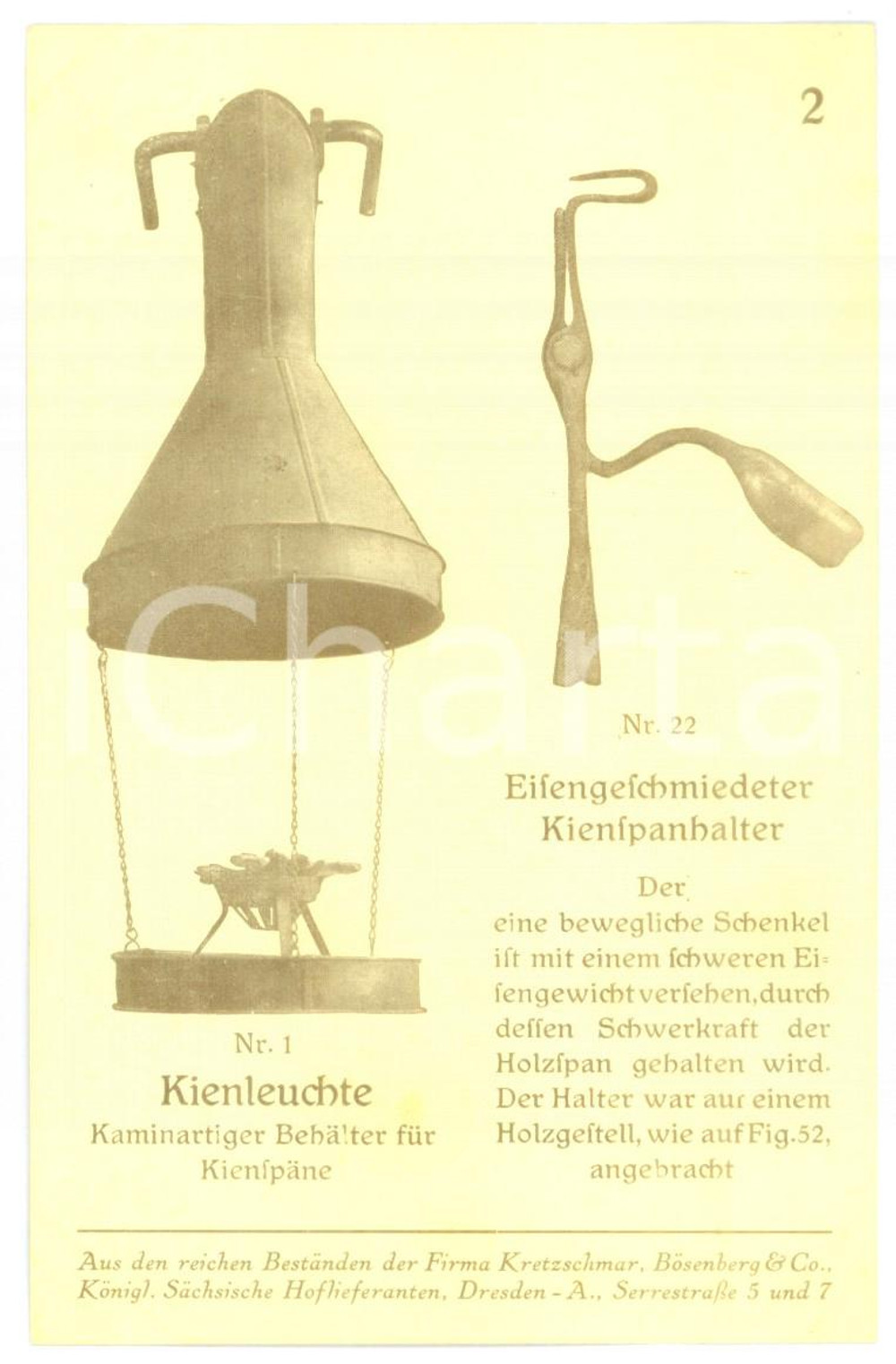 Cartolina originale da collezione 1910 ca DRESDEN Kretzschmar BÃ¶senberg & Co.  Kienleuchte Vintage postcard 1