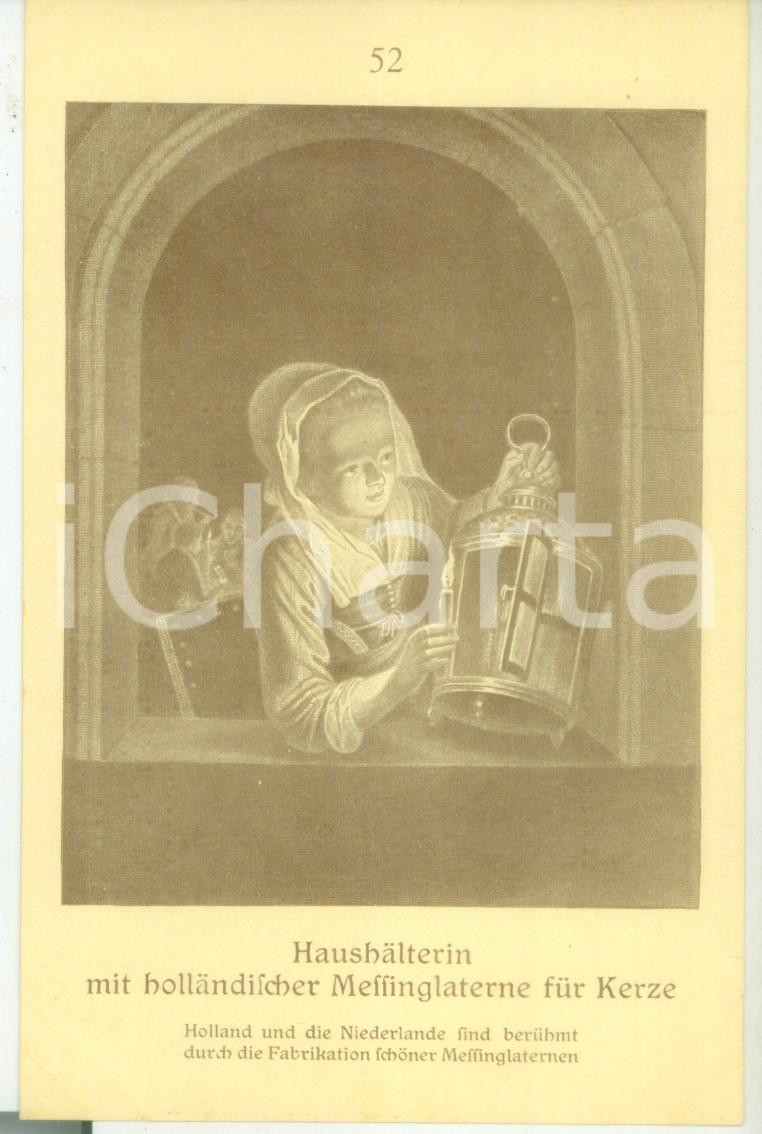 Cartolina originale da collezione 1910 ca DRESDEN Illustration  HaushÃ¤lterin mit Meffinglanterne VINTAGE POSTCARD 1